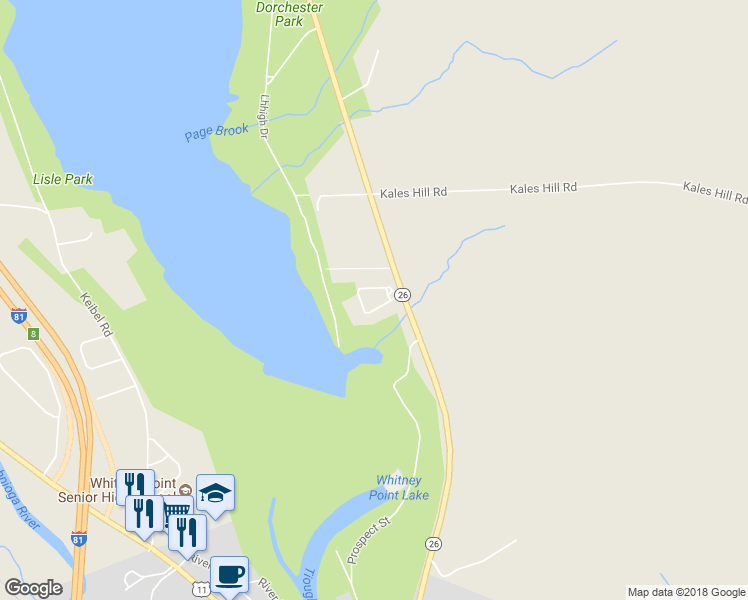 map of restaurants, bars, coffee shops, grocery stores, and more near 5337 New York 26 in Whitney Point