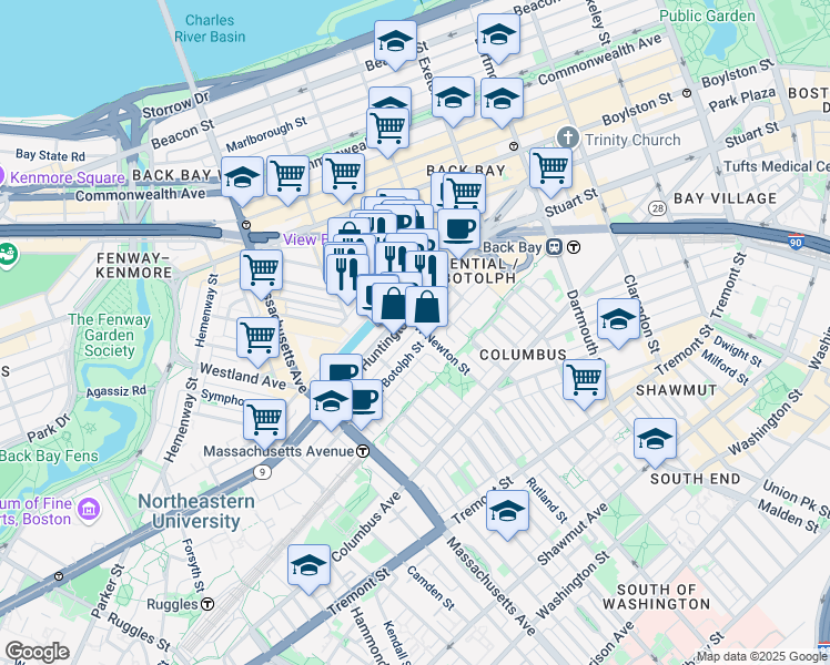 map of restaurants, bars, coffee shops, grocery stores, and more near in Boston