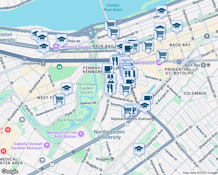 map of restaurants, bars, coffee shops, grocery stores, and more near 56-60 Hemenway Street in Boston
