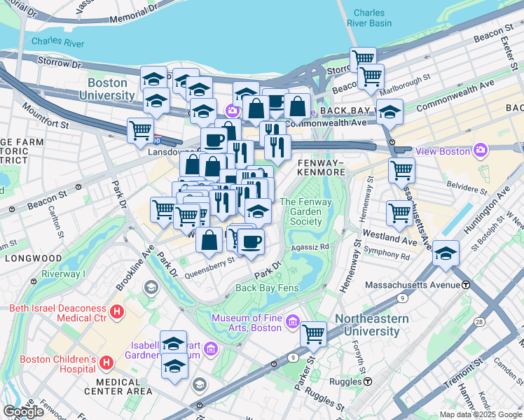 map of restaurants, bars, coffee shops, grocery stores, and more near in Boston