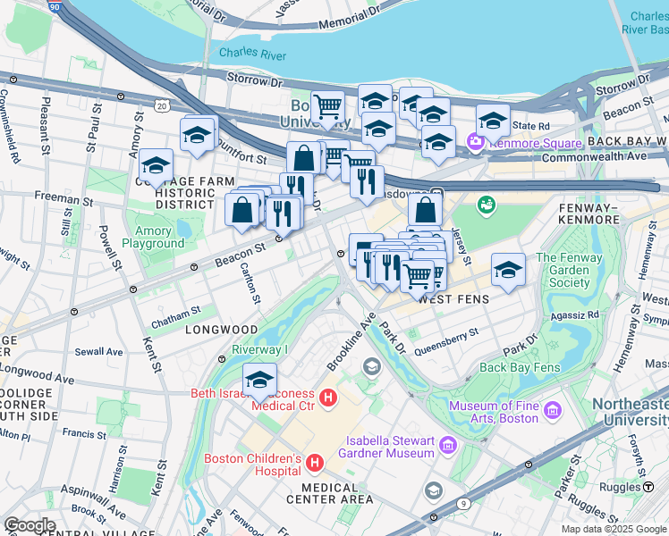 map of restaurants, bars, coffee shops, grocery stores, and more near 440 Park Drive in Boston