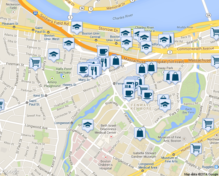 map of restaurants, bars, coffee shops, grocery stores, and more near 440 Park Drive in Boston