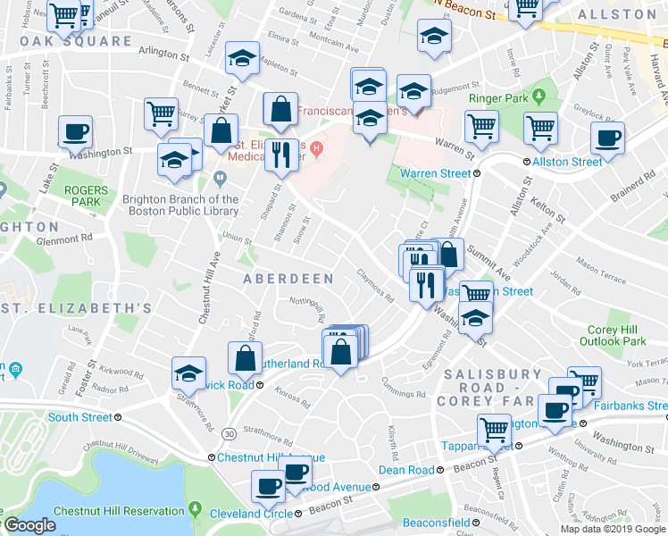 map of restaurants, bars, coffee shops, grocery stores, and more near 50 Monastery Road in Boston
