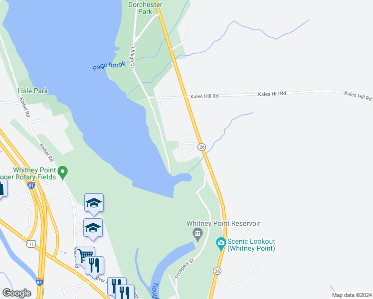 map of restaurants, bars, coffee shops, grocery stores, and more near 5337 New York 26 in Whitney Point