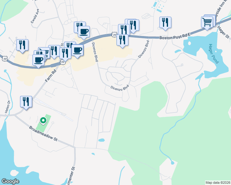 map of restaurants, bars, coffee shops, grocery stores, and more near 173 Dicenzo Boulevard in Marlborough