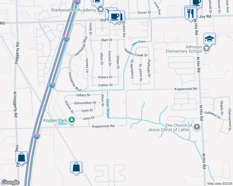 map of restaurants, bars, coffee shops, grocery stores, and more near 7947 Koppernick Road in Canton