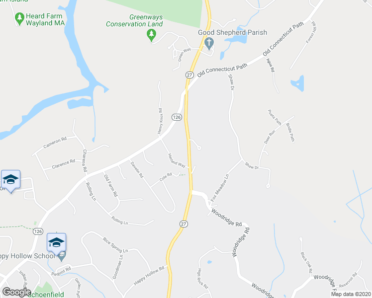 map of restaurants, bars, coffee shops, grocery stores, and more near 175 Cochituate Road in Wayland