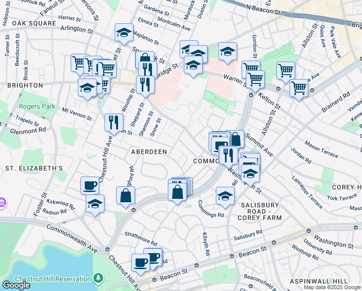 map of restaurants, bars, coffee shops, grocery stores, and more near 78 Claymoss Road in Boston