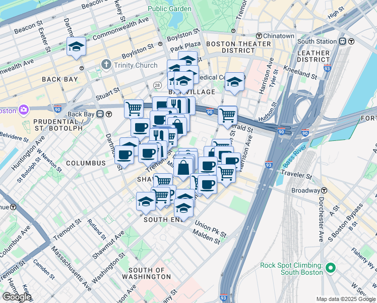 map of restaurants, bars, coffee shops, grocery stores, and more near 58 East Berkeley Street in Boston