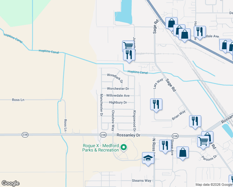 map of restaurants, bars, coffee shops, grocery stores, and more near 968 Willowdale Avenue in Medford