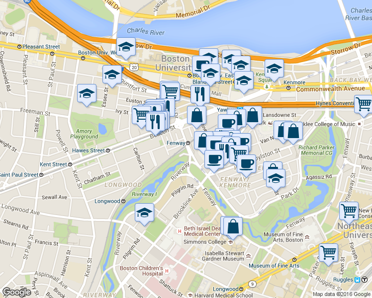 map of restaurants, bars, coffee shops, grocery stores, and more near 440 Park Drive in Boston