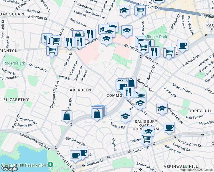 map of restaurants, bars, coffee shops, grocery stores, and more near 127 Washington Street in Boston