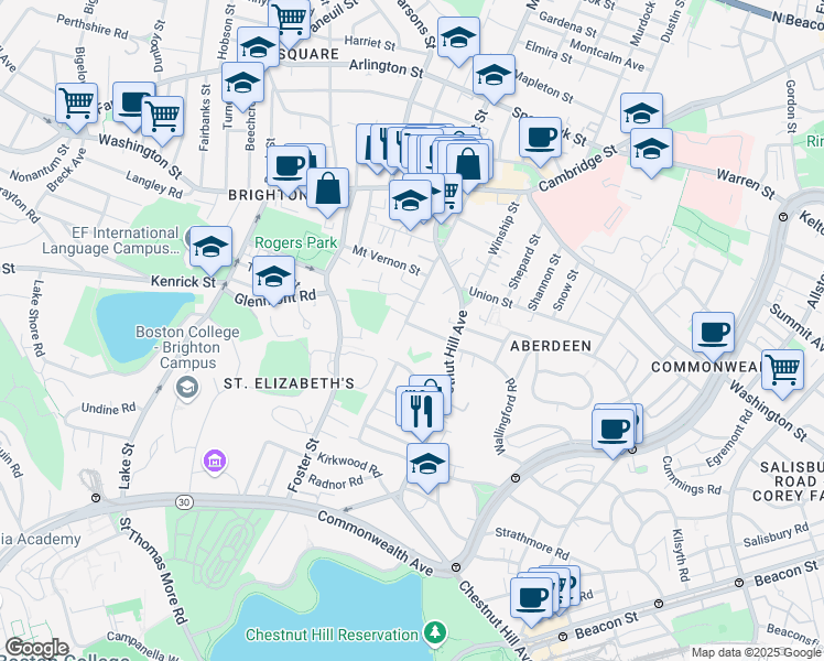 map of restaurants, bars, coffee shops, grocery stores, and more near 127 Academy Hill Road in Boston