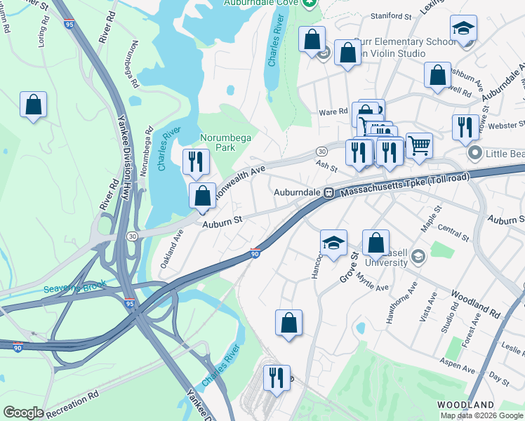 map of restaurants, bars, coffee shops, grocery stores, and more near in Newton