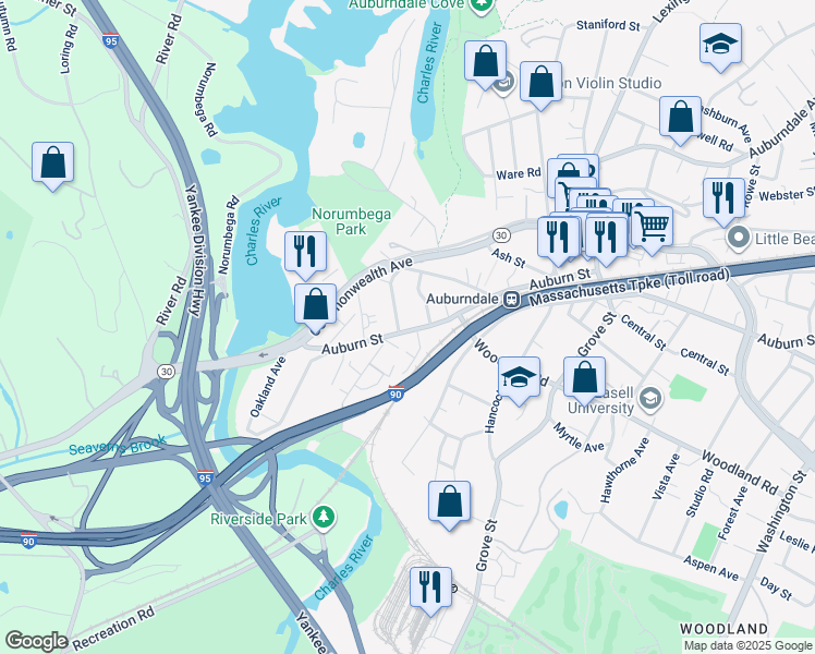 map of restaurants, bars, coffee shops, grocery stores, and more near in Newton