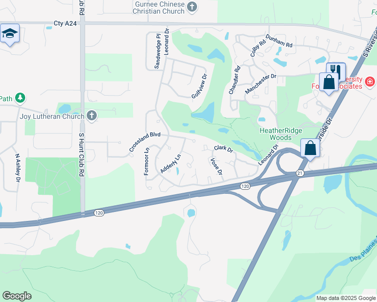 map of restaurants, bars, coffee shops, grocery stores, and more near 6130 Newbury Court in Gurnee