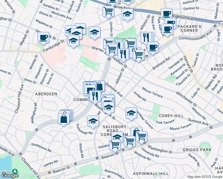 map of restaurants, bars, coffee shops, grocery stores, and more near 15 Carol Avenue in Boston