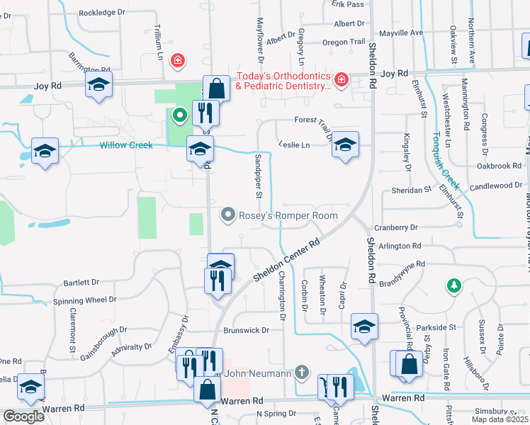 map of restaurants, bars, coffee shops, grocery stores, and more near 8144 Sandpiper St in Canton