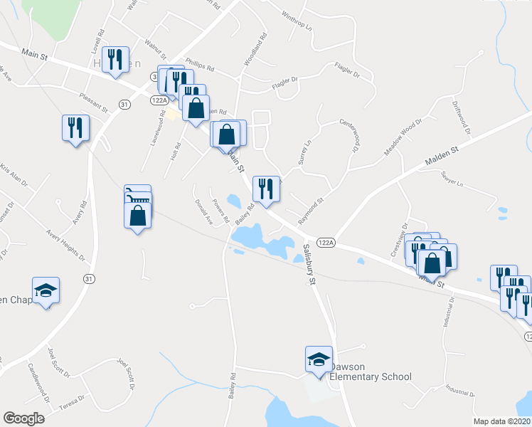 map of restaurants, bars, coffee shops, grocery stores, and more near 985 Main St in Holden
