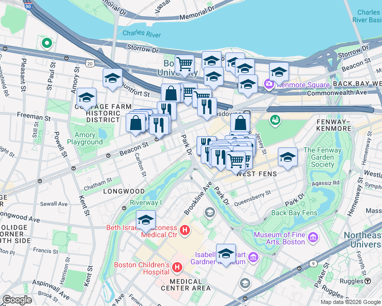 map of restaurants, bars, coffee shops, grocery stores, and more near 440 Park Drive in Boston