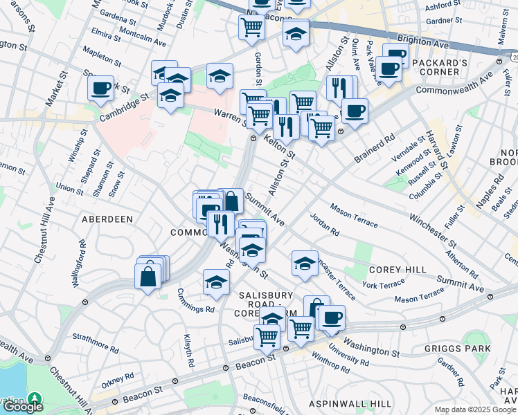 map of restaurants, bars, coffee shops, grocery stores, and more near 15 Carol Avenue in Boston