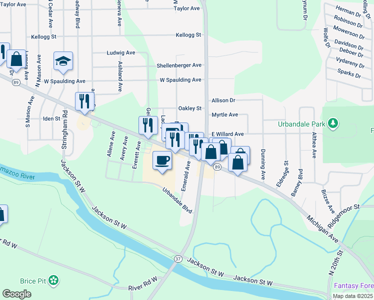 map of restaurants, bars, coffee shops, grocery stores, and more near 1488 West Michigan Avenue in Battle Creek