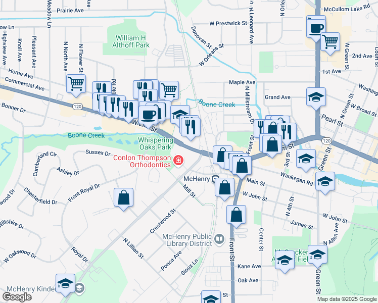map of restaurants, bars, coffee shops, grocery stores, and more near 4113 West Elm Street in McHenry