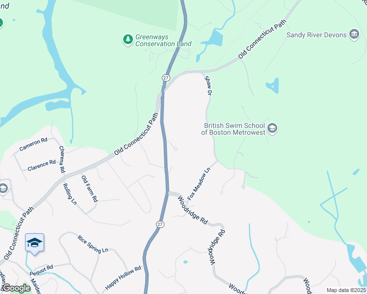 map of restaurants, bars, coffee shops, grocery stores, and more near 7 Yeager Way in Wayland