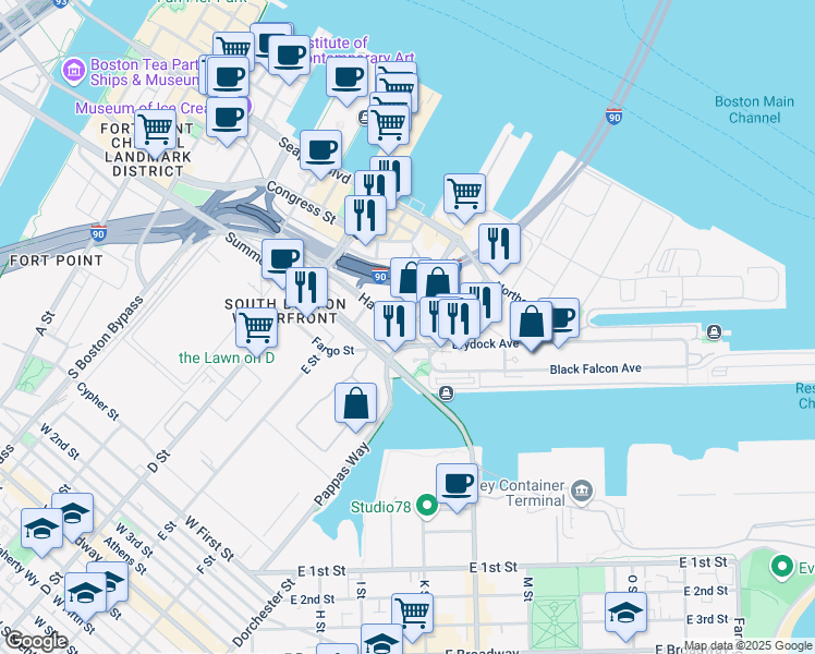 map of restaurants, bars, coffee shops, grocery stores, and more near 55 Trilling Road in Boston