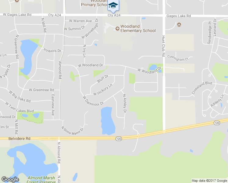 map of restaurants, bars, coffee shops, grocery stores, and more near 17322 West Dartmoor Drive in Grayslake