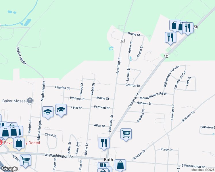 map of restaurants, bars, coffee shops, grocery stores, and more near 313 Haverling Street in Bath