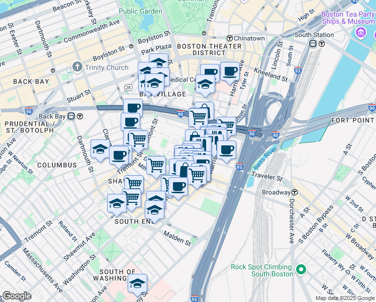 map of restaurants, bars, coffee shops, grocery stores, and more near 1069 Washington Street in Boston