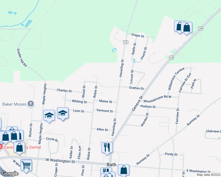map of restaurants, bars, coffee shops, grocery stores, and more near 313 Haverling Street in Bath