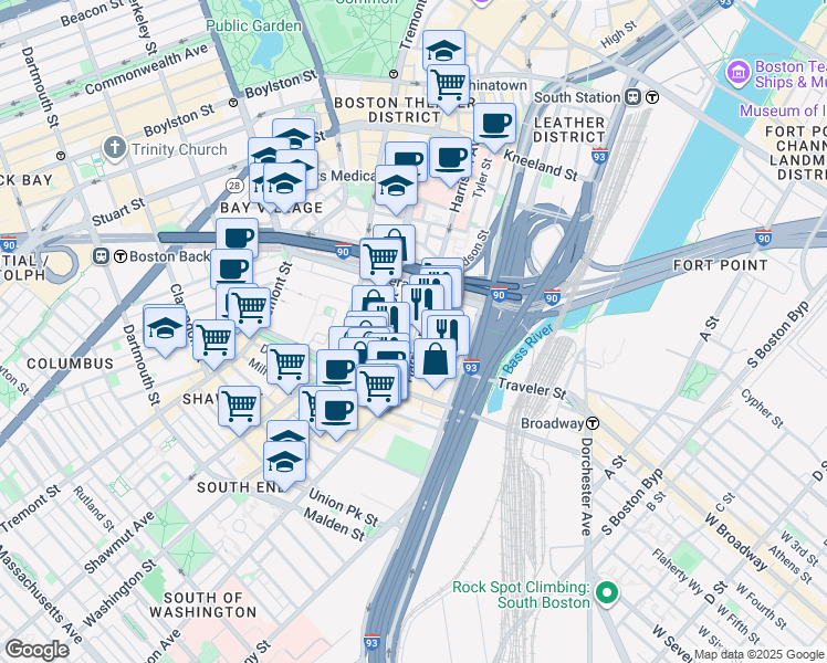map of restaurants, bars, coffee shops, grocery stores, and more near 341 Harrison Avenue in Boston