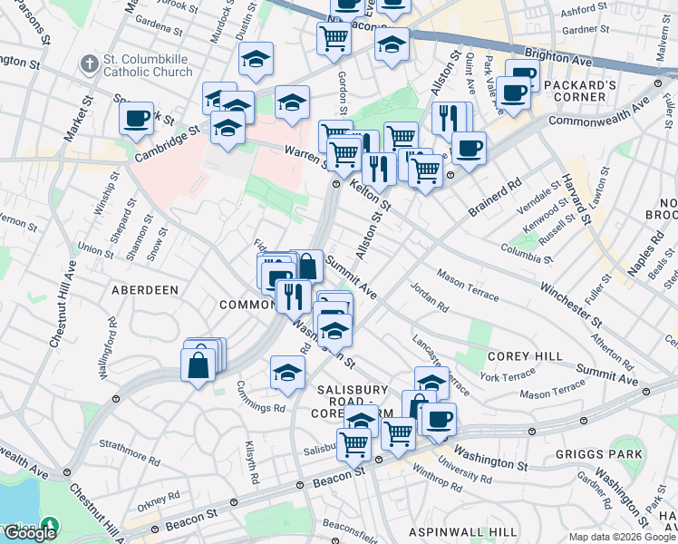 map of restaurants, bars, coffee shops, grocery stores, and more near 15 Carol Avenue in Boston