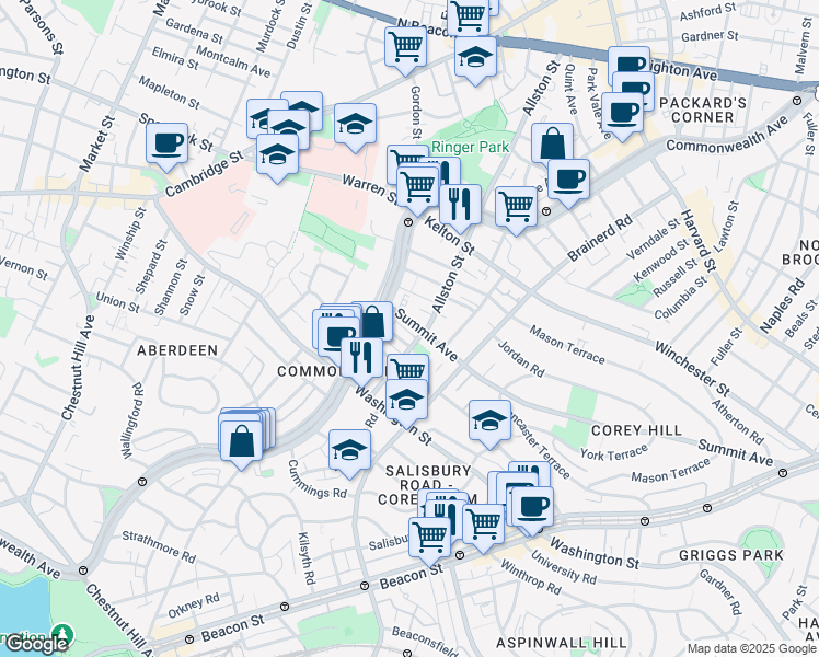 map of restaurants, bars, coffee shops, grocery stores, and more near 15 Carol Avenue in Boston