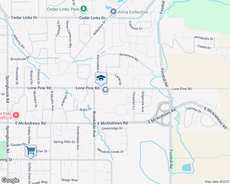 map of restaurants, bars, coffee shops, grocery stores, and more near 3248 Lone Pine Road in Medford