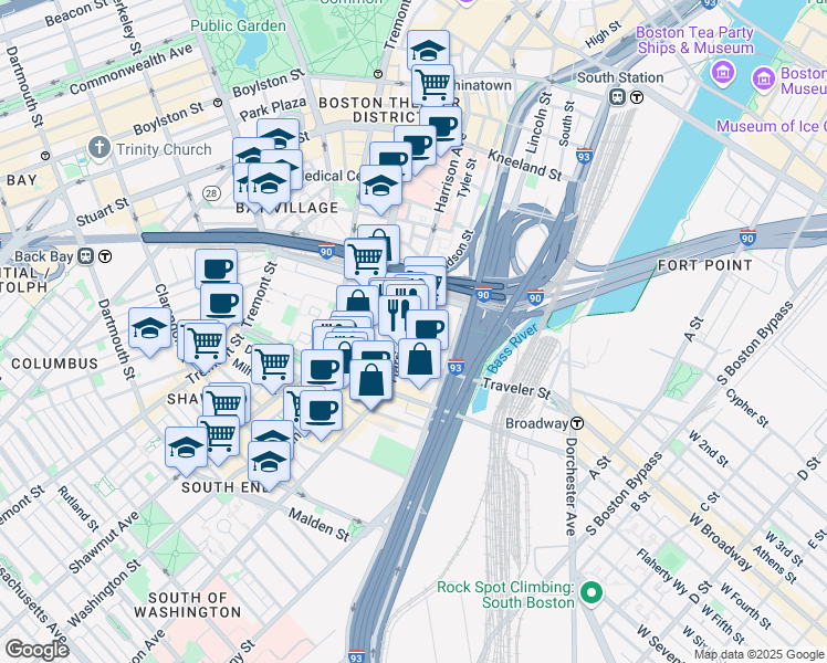 map of restaurants, bars, coffee shops, grocery stores, and more near 350 Harrison Avenue in Boston