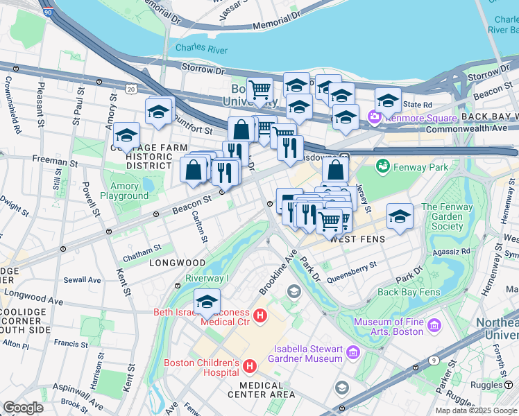 map of restaurants, bars, coffee shops, grocery stores, and more near 440 Park Drive in Boston
