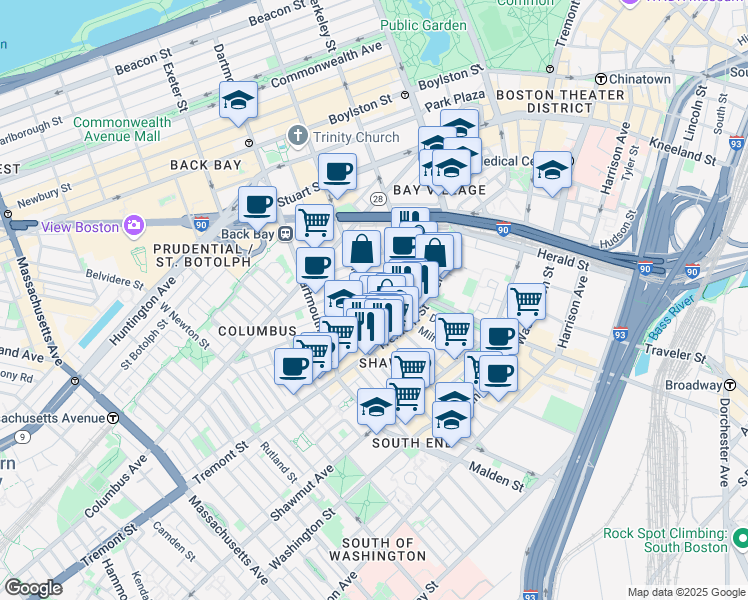 map of restaurants, bars, coffee shops, grocery stores, and more near 58 Gray Street in Boston