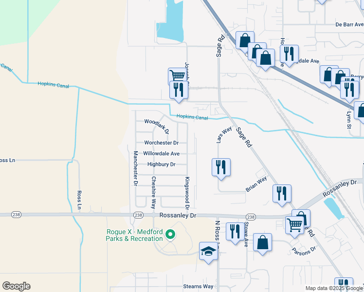map of restaurants, bars, coffee shops, grocery stores, and more near 926 Willowdale Avenue in Medford