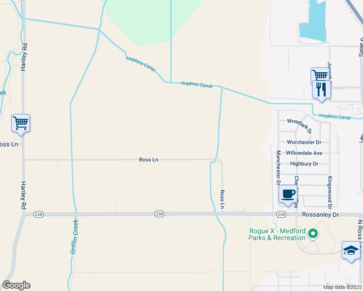 map of restaurants, bars, coffee shops, grocery stores, and more near 1654 Ross Lane in Medford