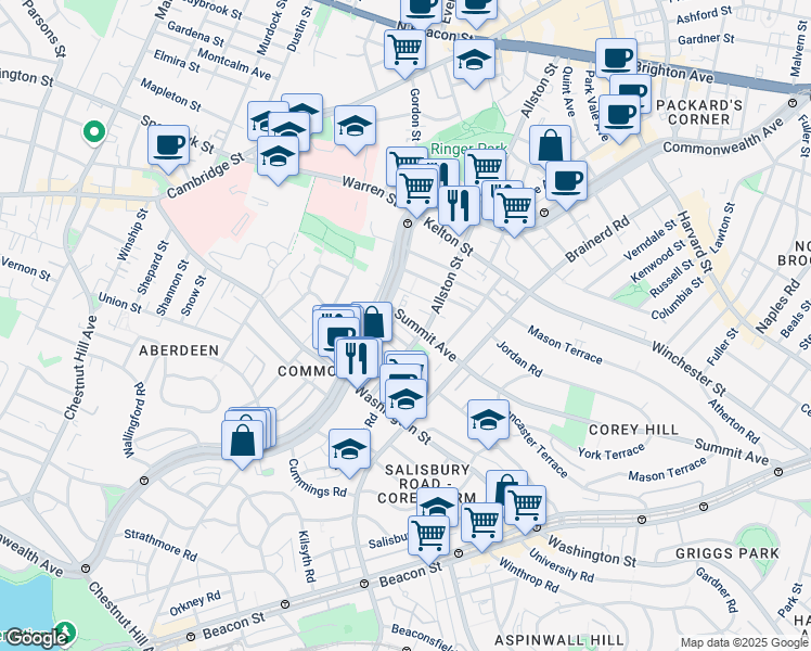 map of restaurants, bars, coffee shops, grocery stores, and more near 15 Carol Avenue in Boston
