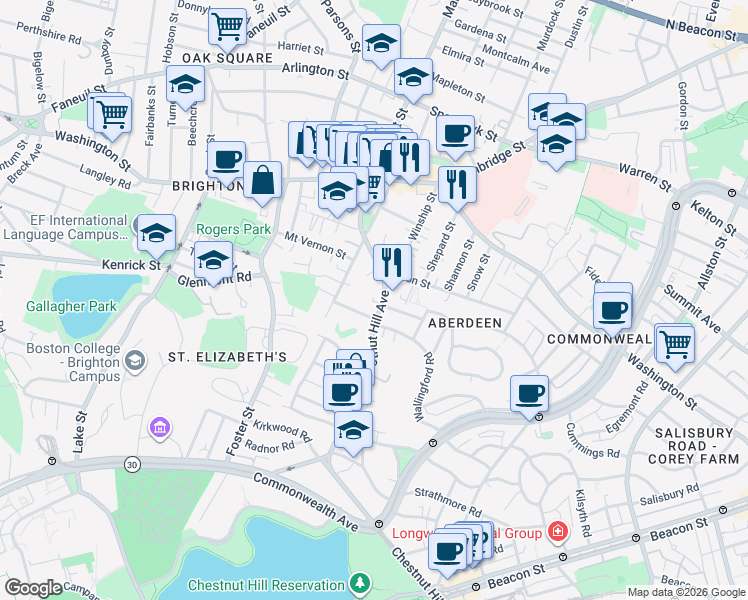map of restaurants, bars, coffee shops, grocery stores, and more near 17 William Jackson Avenue in Boston