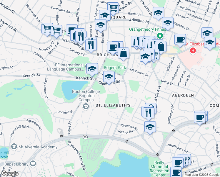 map of restaurants, bars, coffee shops, grocery stores, and more near 11 Anselm Terrace in Boston