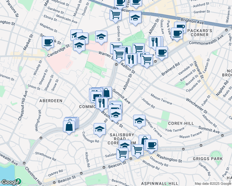 map of restaurants, bars, coffee shops, grocery stores, and more near 15 Carol Avenue in Boston
