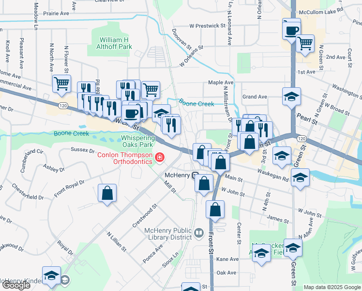 map of restaurants, bars, coffee shops, grocery stores, and more near 4113 West Elm Street in McHenry