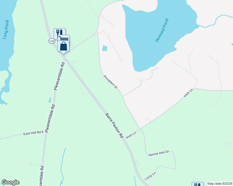 map of restaurants, bars, coffee shops, grocery stores, and more near 46 Prospect Street in Rutland