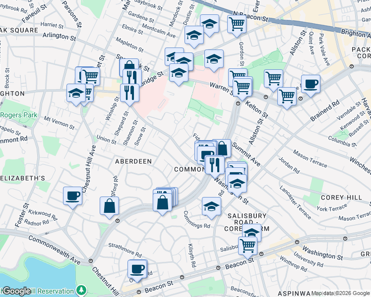 map of restaurants, bars, coffee shops, grocery stores, and more near 127 Washington Street in Boston
