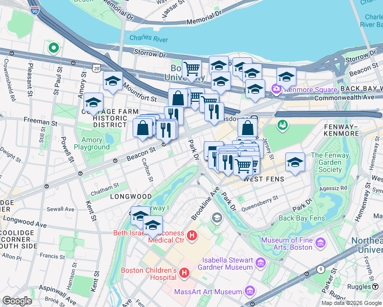 map of restaurants, bars, coffee shops, grocery stores, and more near 440 Park Drive in Boston